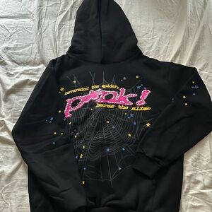 Black Hoodie with Pink and Yellow Graphic